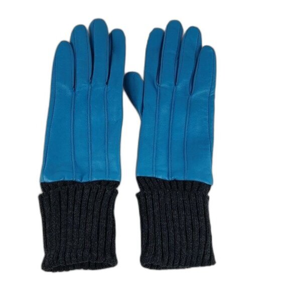 Vintage Suede Mod Retro Fun BLUE Lined Gloves Size Medium - Picture 3 of 14